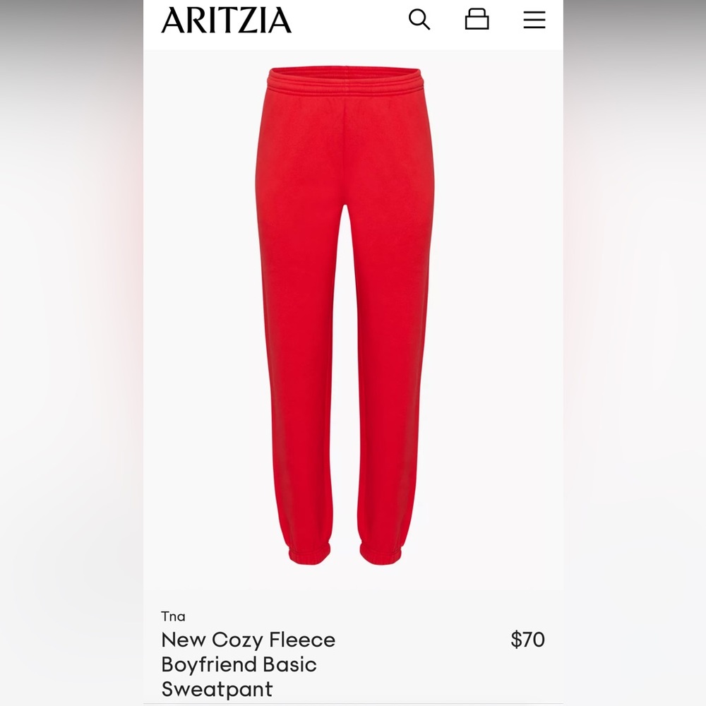 Aritzia Red Tna Cozy Fleece Boyfriend Sweatpants